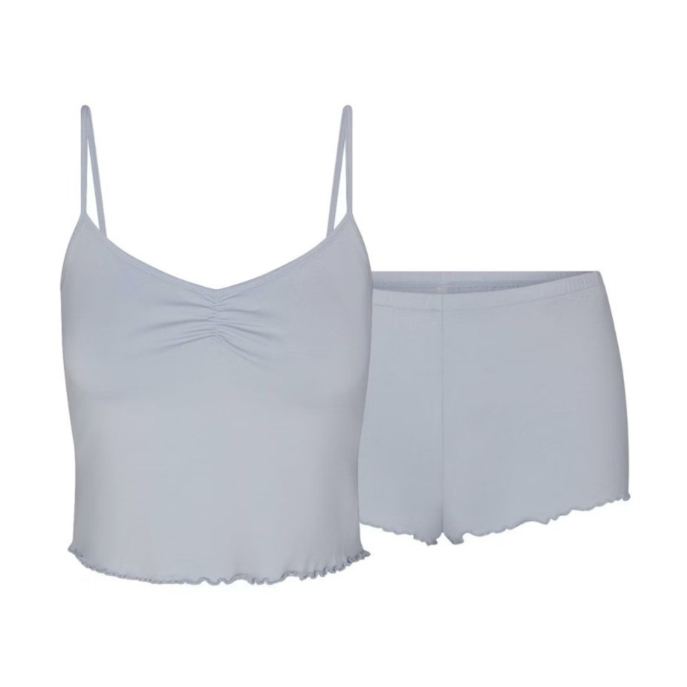 Skims Sleep Cami Zen Blue Ribbed Ruched V-Neck Lettuce Edge Top XS SS-SST-8452W